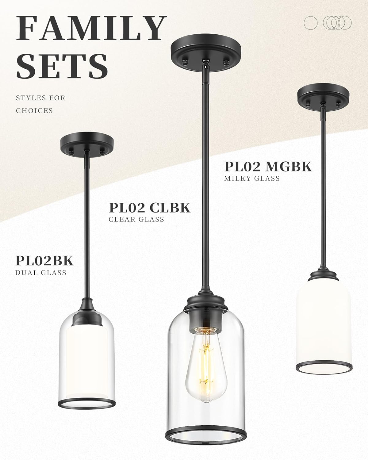LIROUVET 2 Pack Pendant Lights Kitchen Island, Dual Glass Pendant Lights, Black Hanging Lamp with Clear and Milk Glass, Industrial Pendant Light Fixtures for Dining Room PL02BK-2PK
