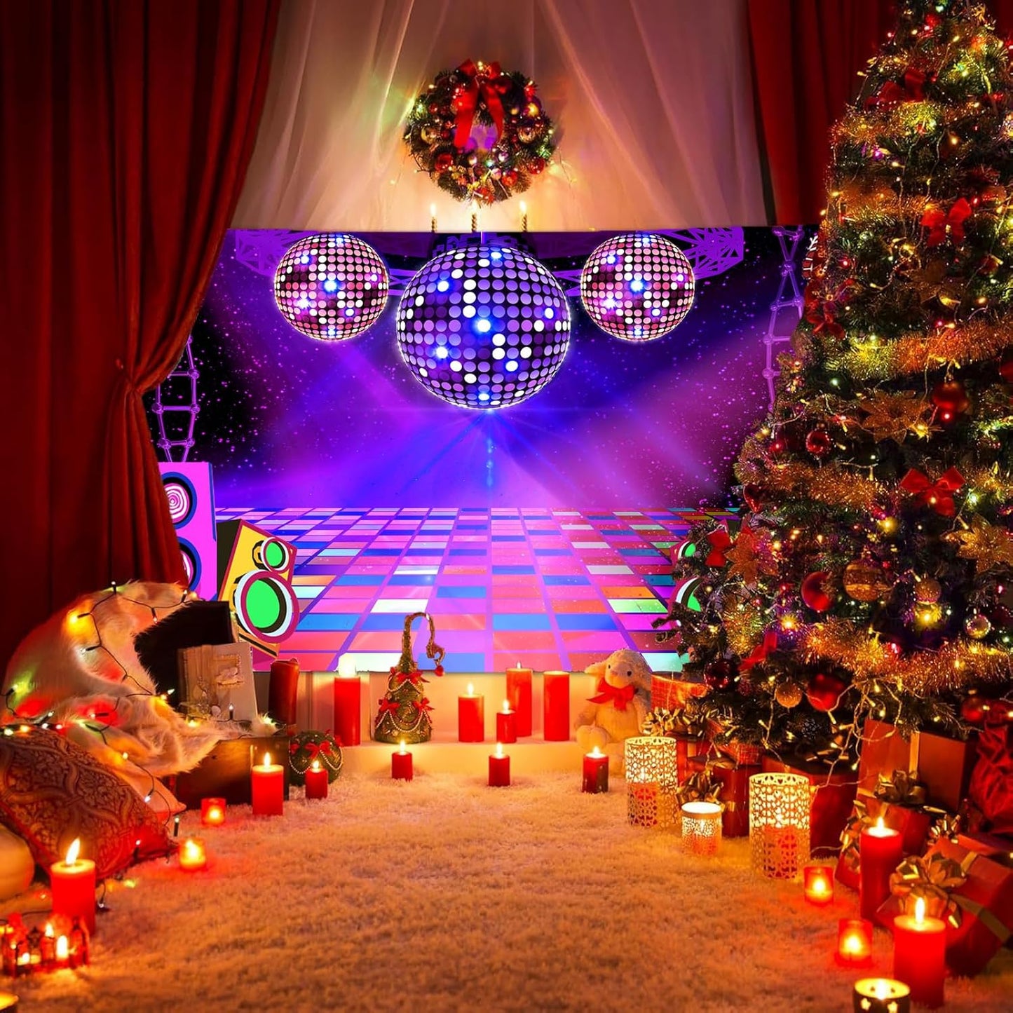 Dance Party Backdrop Retro 80s 90s Theme Stage Dance Ball Music Birthday Party Decoration DJ Photography Background 8 x 6 ft for Baby Shower Picture Photo Shoot Polyester Fabric, Green