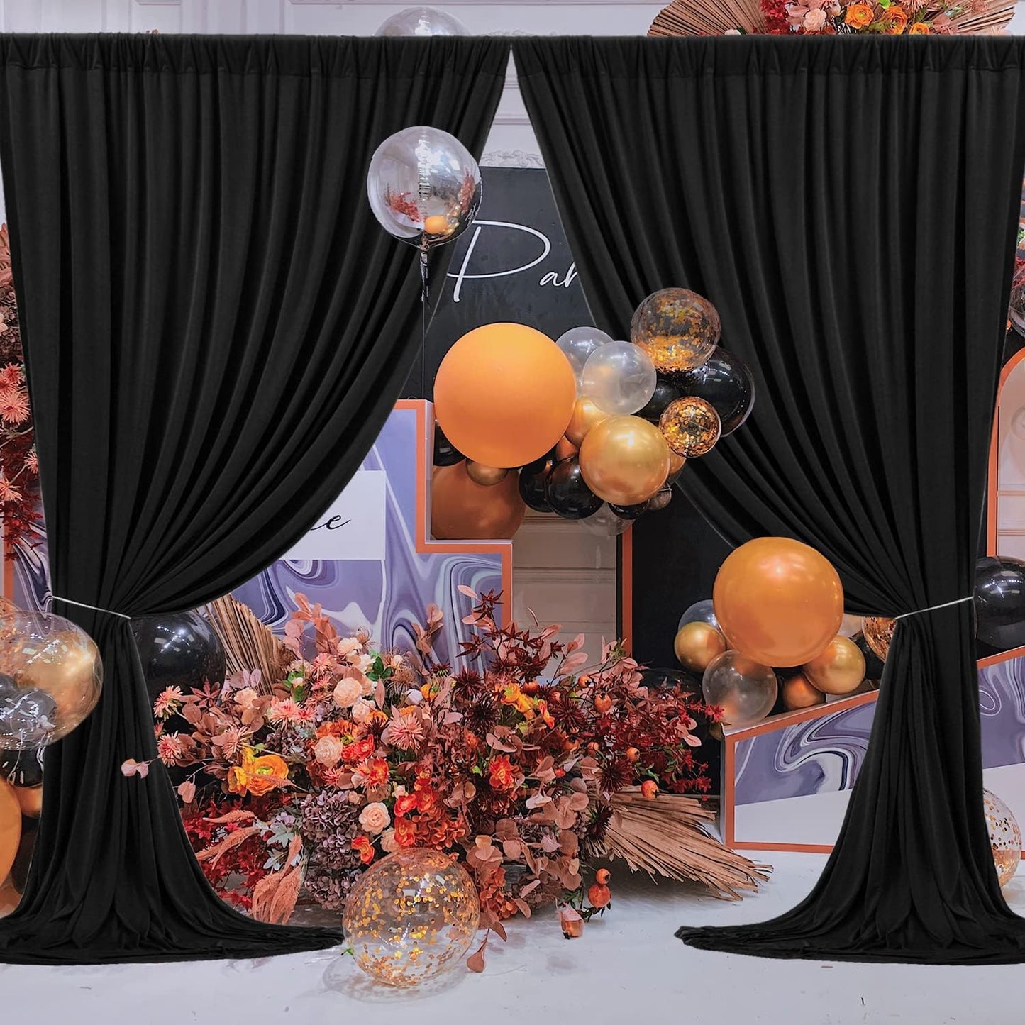10 ft x 8 ft Wrinkle Free Black Backdrop Curtain for Parties, Polyester Black Photo Backdrop Drapes for Graduation Birthday Wedding Party Stage Curtains
