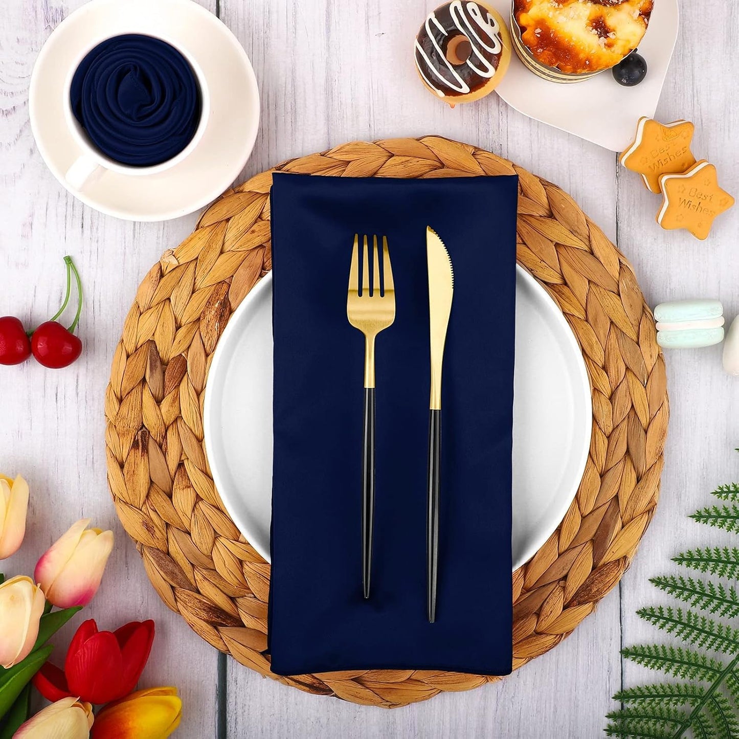 Aneco 16 Pack Square Satin Napkin Bright Silk Table Napkin Soft Smooth Fabric Table Napkin for Wedding Banquet Party Decoration, Navy Blue, 20 x 20 Inch
