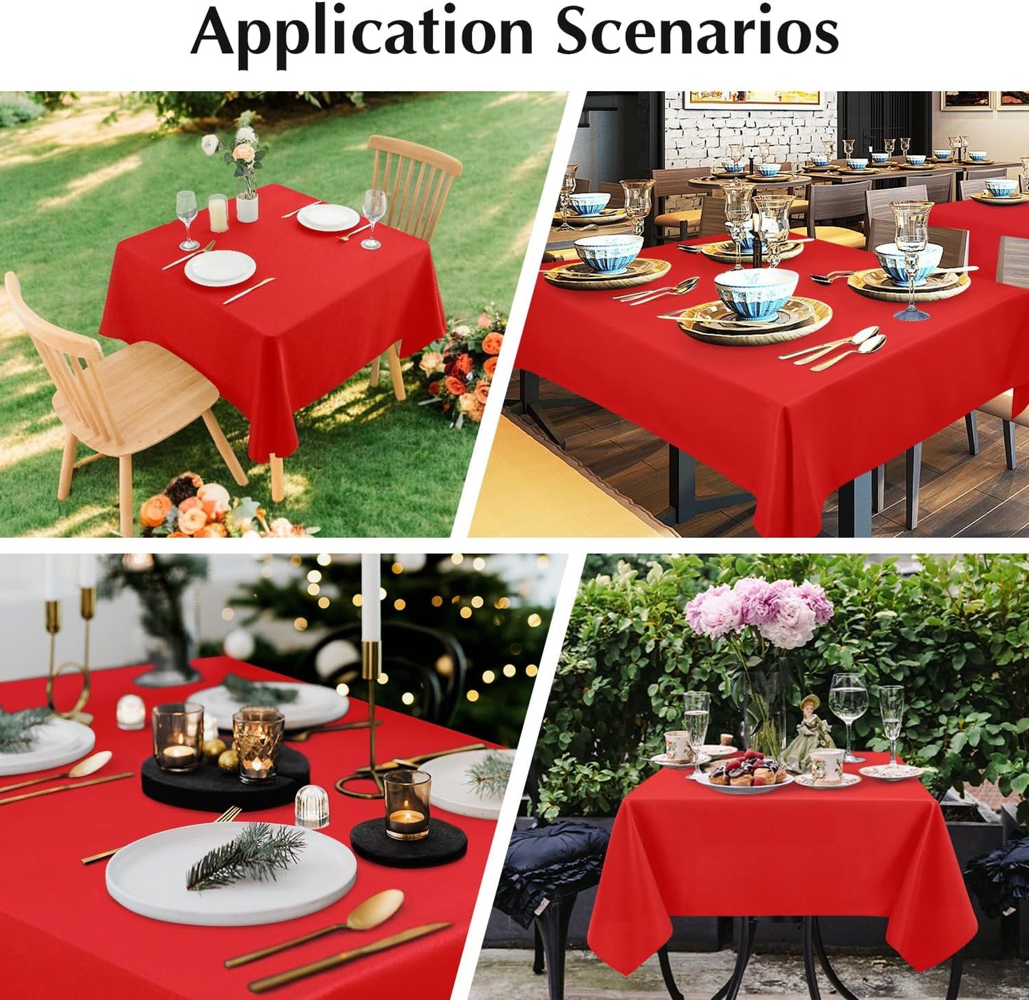 2 Pack Square Table Cloth 52X52 Inch Red Washable Fabric Tablecloth Polyester Solid Dining Table Cover for Birthday Party Dinner Holiday Outdoor Indoor
