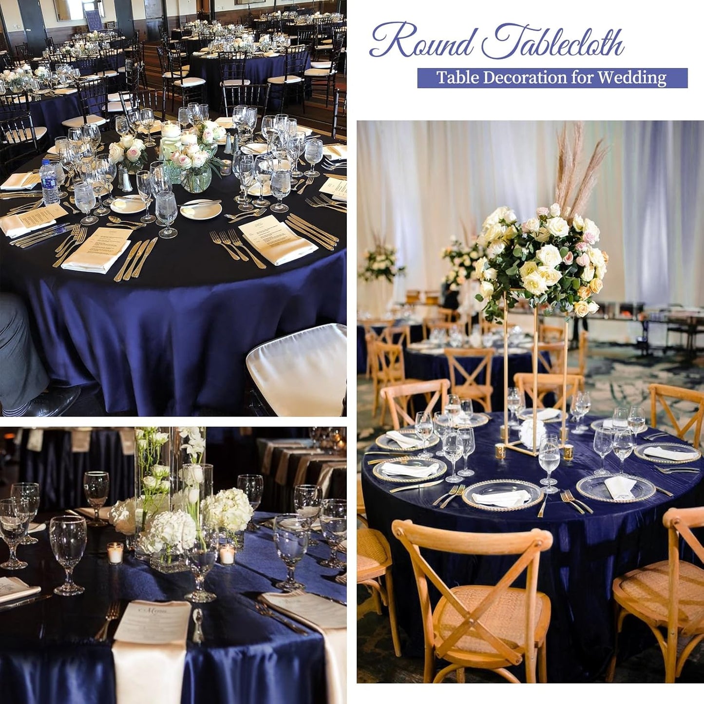 fani 6 Pack 108 Inch Navy Blue Satin Tablecloth - Premium Bright Silky Round Tablecloth Overlay Smooth Fabric Table Cover, Table Decoration for Wedding Party Banquet Events Restaurant Kitchen Dining