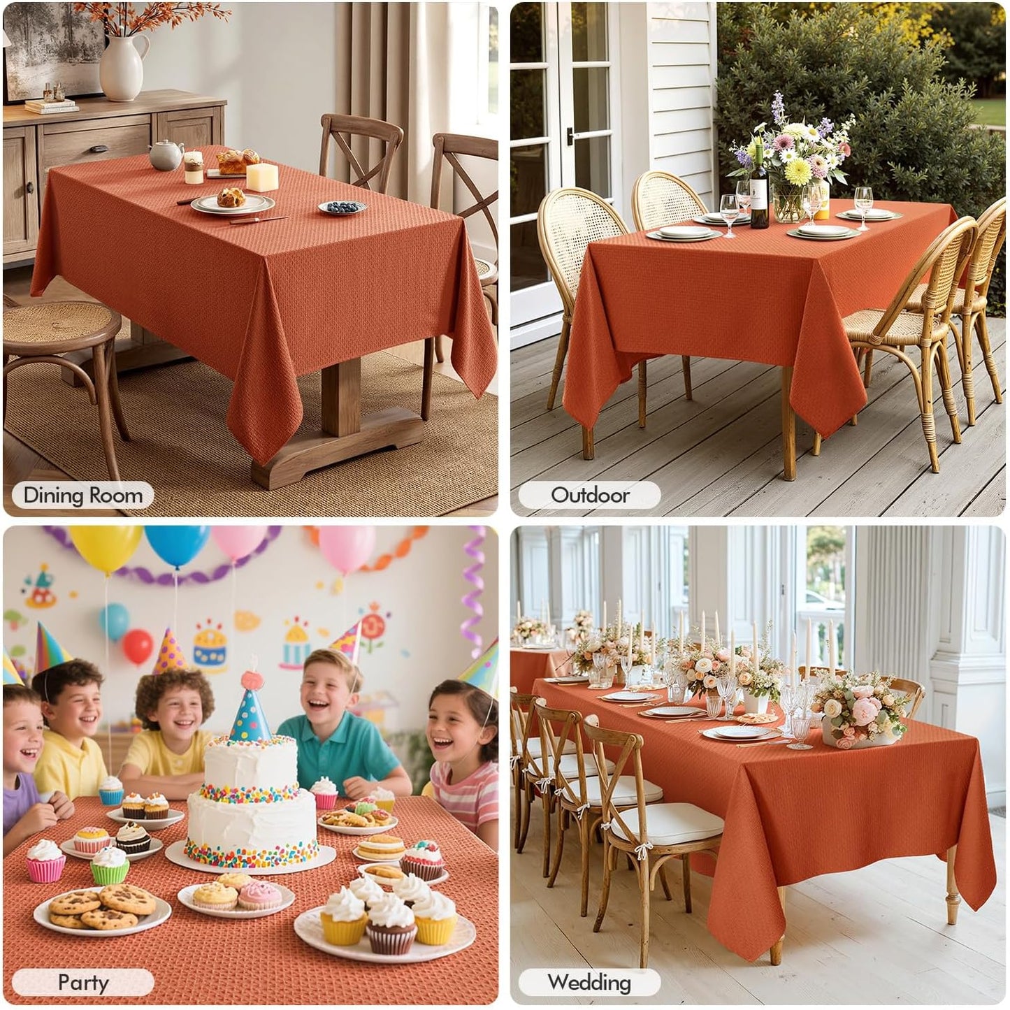MIULEE Fall Tablecloth Burnt Orange Linen Cottton Table Cloth Rectangle Waterproof Spillproof Cross-Star Textured Decorative Farmhouse Style for Dining Party Weddings 60x84 Inch