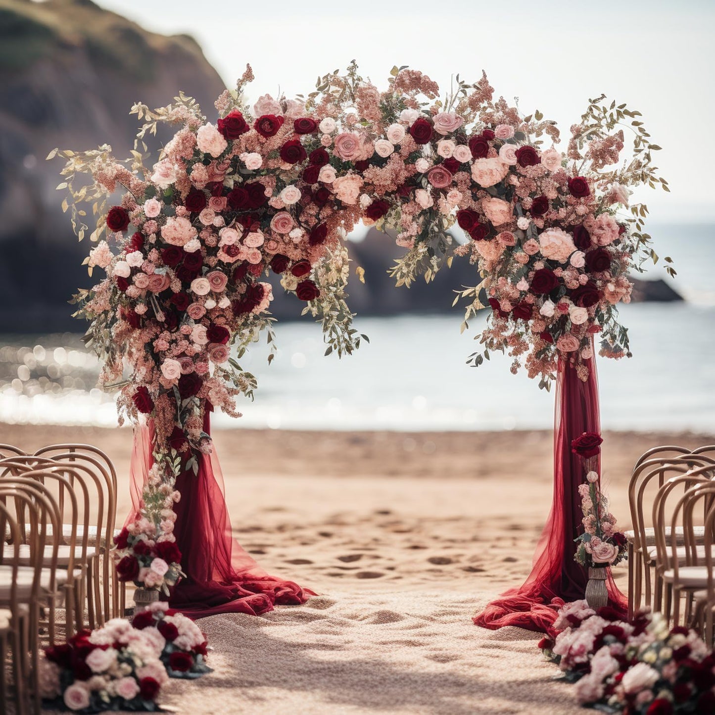 Wokceer Wedding Arch Draping Fabric 6 Panels 28.7" x 20FT Burgundy Drapes Sheer Fabric Backdrop Arch Draping Fabric for Wedding Ceremony Birthday Party Bridal Shower Decoration