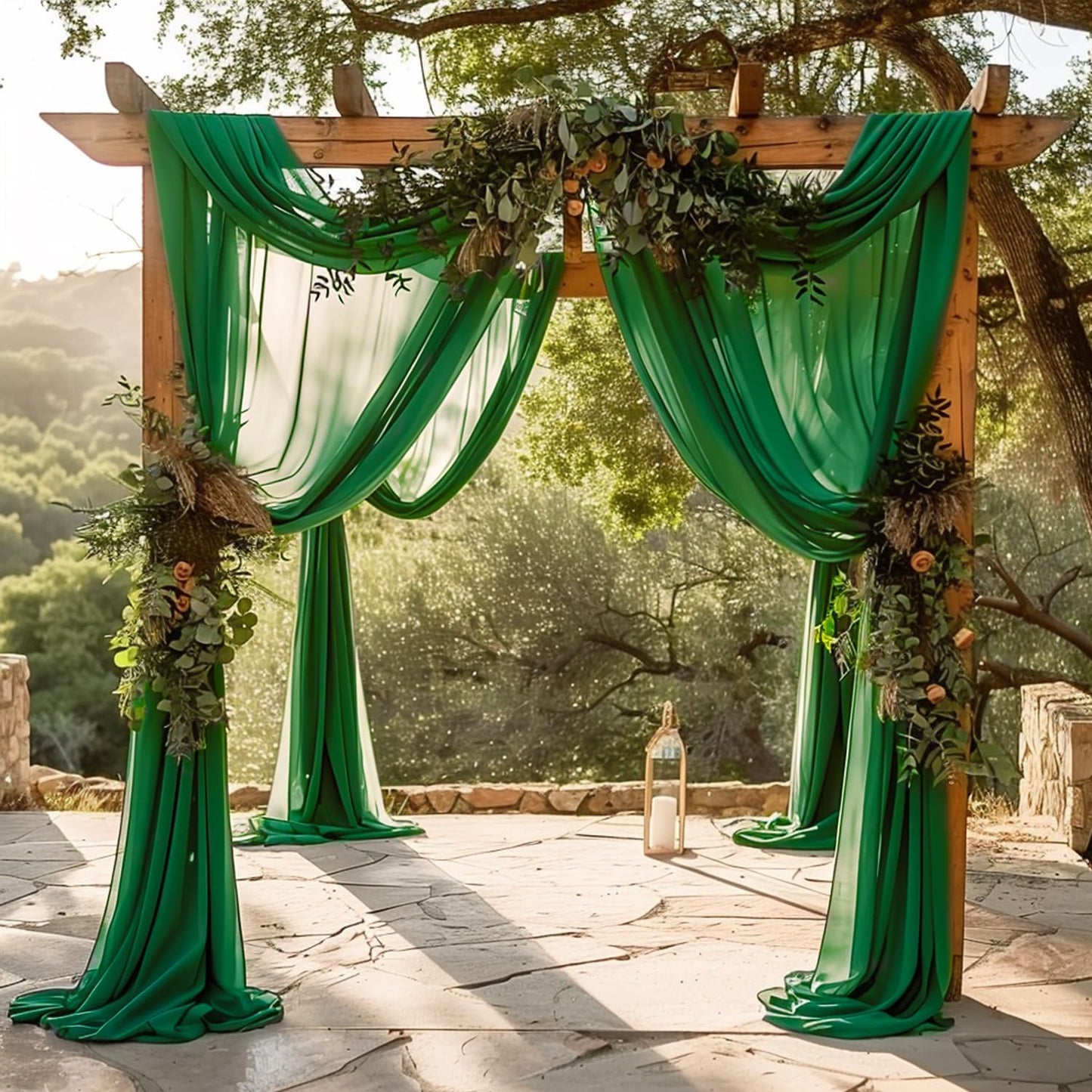 Wokceer Wedding Arch Draping Fabric 6 Panels 28.7" x 20FT Emerald Green Drapes Sheer Fabric Backdrop Arch Draping Fabric for Wedding Ceremony Birthday Party Bridal Shower Decoration