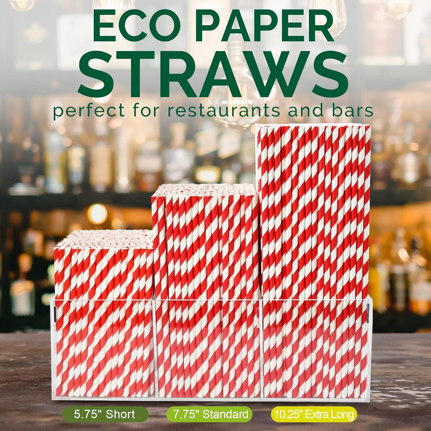 Extra Long Paper Straws 10 Inch - Biodegradable Disposable Long Drinking Straws - Red/White Striped, 100