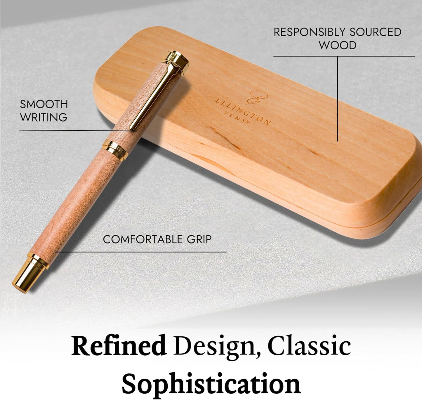 Ellington Pens Elegant Wood Fountain Pen Set ā Includes Wooden Pen Box, Ink Converter, 6 Ink Cartridges, and Gift Box ā Writing, Calligraphy