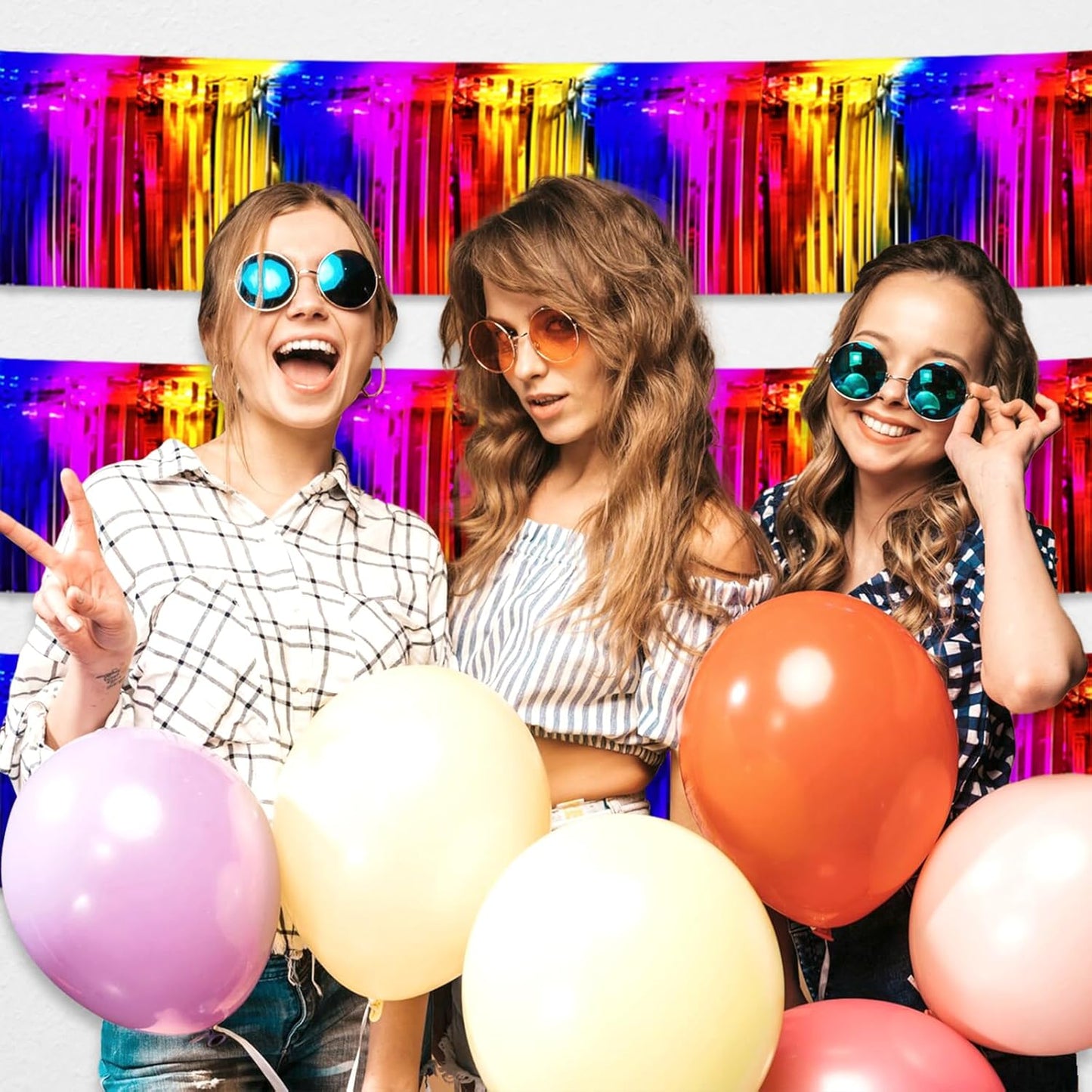 4 Pack 10 Feet Rainbow Foil Fringe Garland Metallic Tinsel Streamers Banner Wall Hanging Curtain Backdrop for Parade Floats, Wedding, Graduate, Mother's Day, Birthday Party Decoration