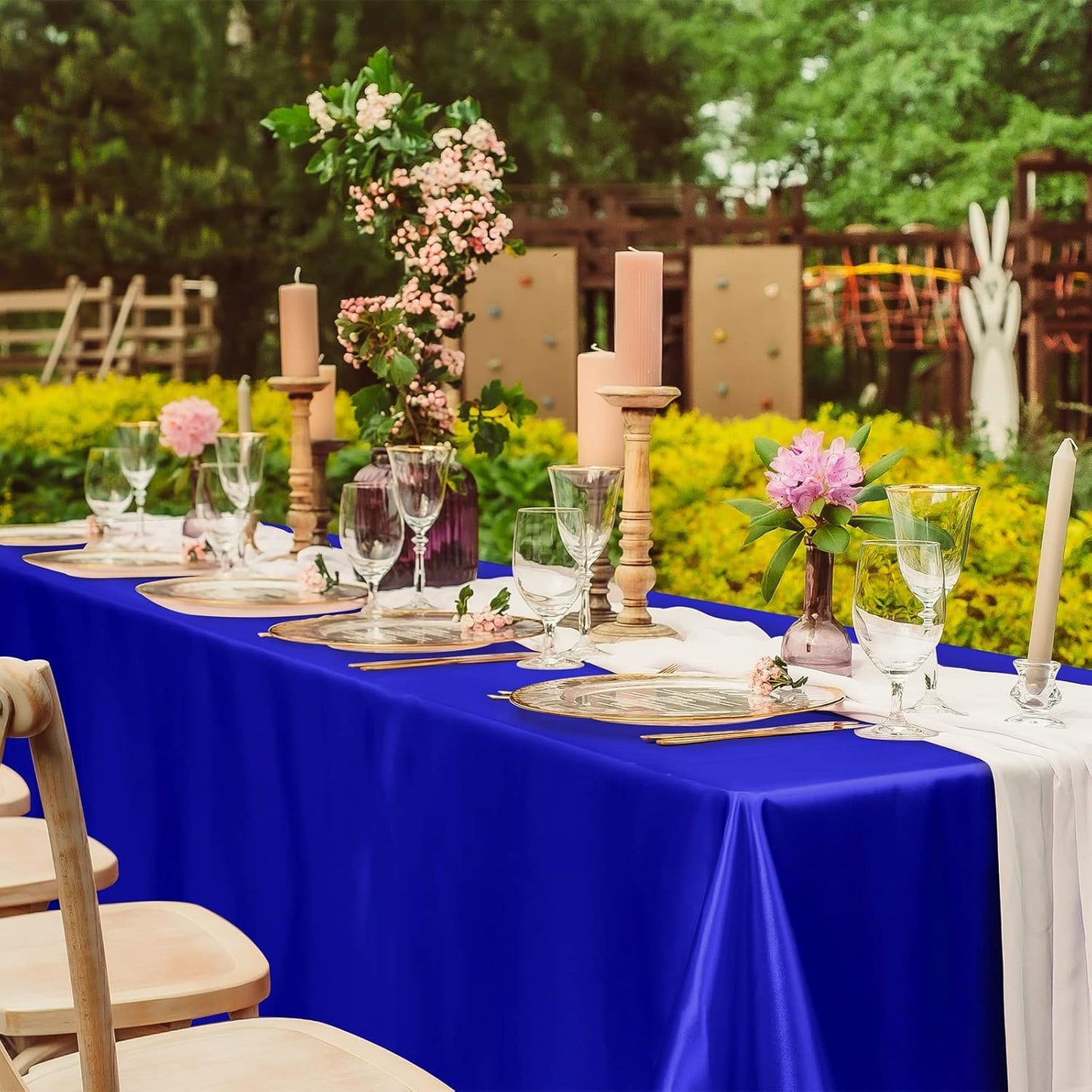 TURSTIN 4 Packs Satin Tablecloth 102 x 58 Inch Overlay Satin Table Cover Rectangle Bright Silk Tablecloth Smooth Fabric Table Decoration for Wedding Banquet Party Events, Royal Blue