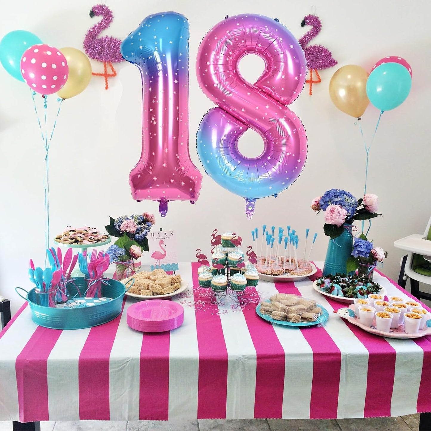 40 Inch Rainbow Gradient Balloon Number 9 Beige, Large Blue Pink Purple Foil Number Balloons Set 0-9, Starry Digital 9 Helium Balloons for Girls Women 9th Birthday Anniversary Party Decoration