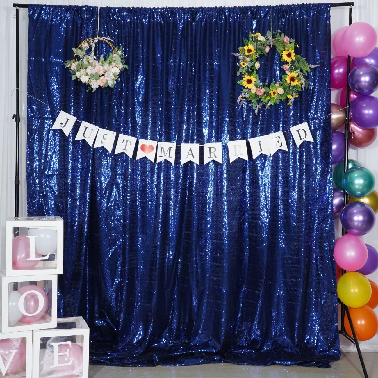 Poise3EHome 10Ft x 10Ft Navy Blue Sequin Backdrop Curtain, Glitter Thick Satin Sequin Background Drapes, Opaque Sparkly Backdrop Curtain, Sequin Backdrop for Xmas Thanksgiving Wedding Party Decor