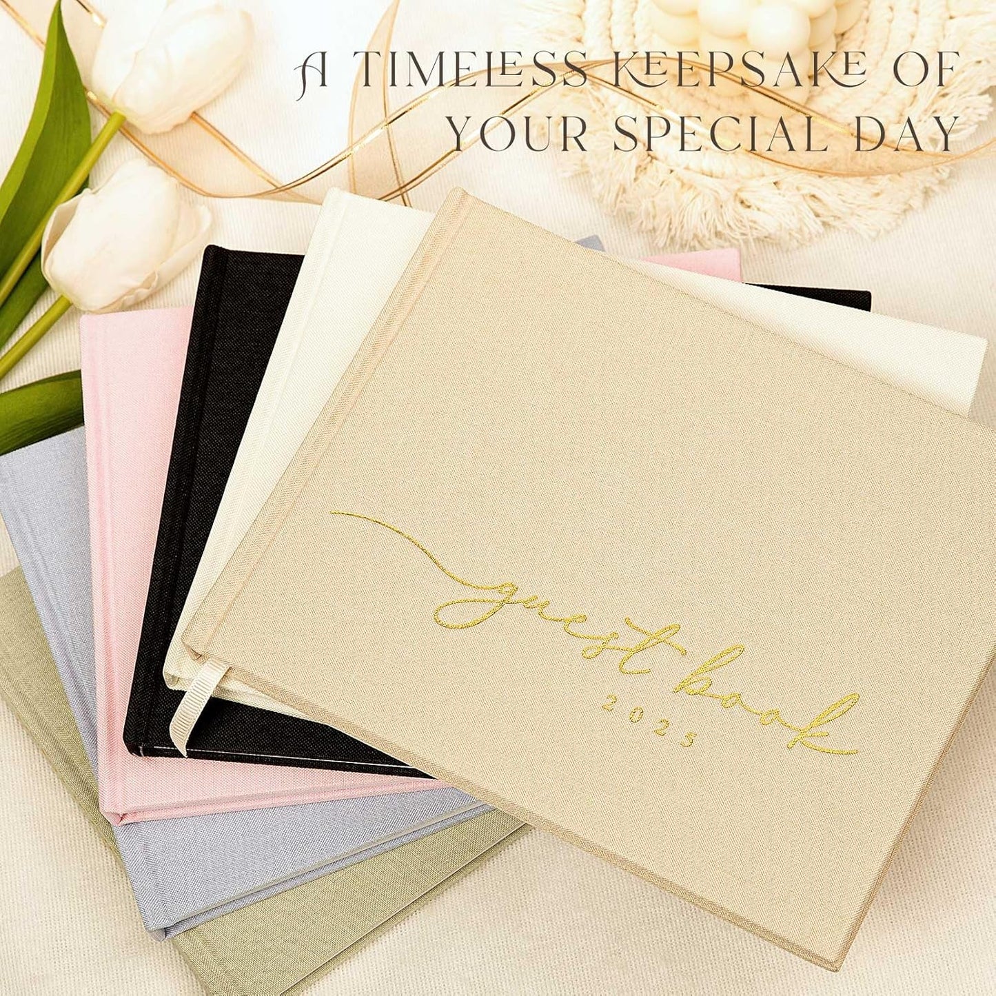 Lanpn Wedding Guest Book 2025 - Linen Graduation Guestbook Wedding Reception with 108 Blank Pages for Sign in and Photos - Polaroid Guest Book for Wedding Bridal Shower Baby Shower Funeral (Black)