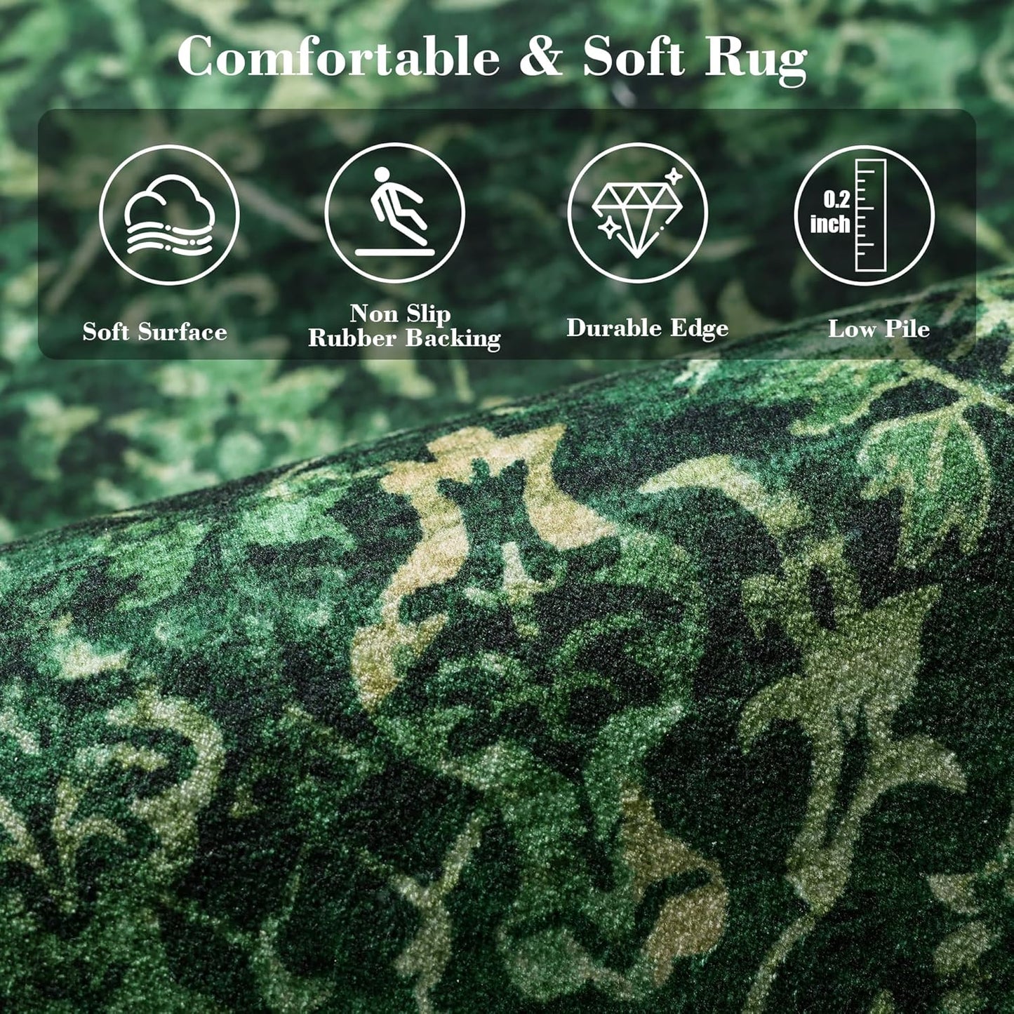 Dark Green 2x6 Runner Rug for Hallways Bed Side Kitchen, Boho Washable Distressed Low-Pile Floor Entryway Long Bathroom Mat, Non-Slip Laundry Room Washstand Front Carpet Green 24x72 Inch