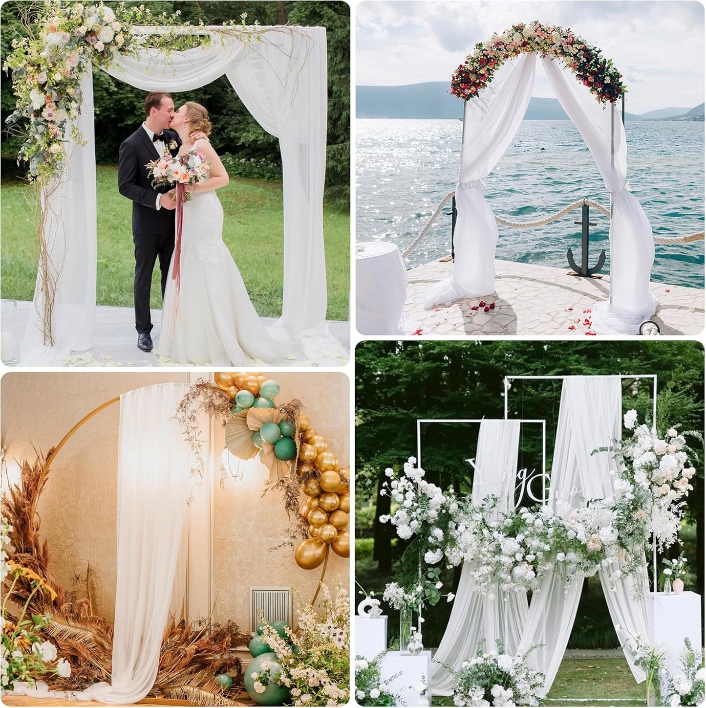 Wedding Arch Draping Fabric 1 Panel 28.7" x 20FT White Sheer Chiffon Backdrop Drapes for Wedding Ceremony Birthday Party Bridal Shower Outdoor Decoration