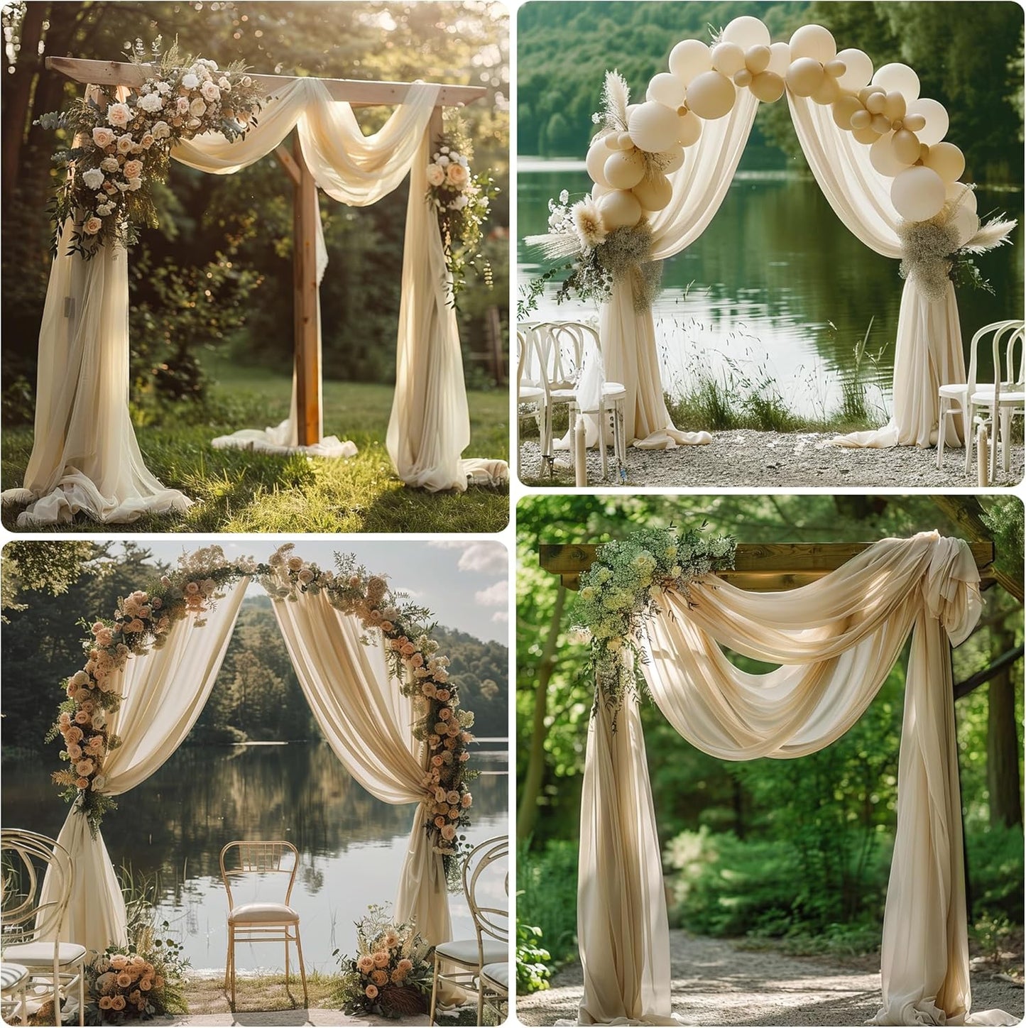 Wedding Arch Draping Fabric 2 Panels 28.7" x 20FT Champagne Sheer Chiffon Backdrop Drapes for Wedding Ceremony Birthday Party Bridal Shower Outdoor Decoration