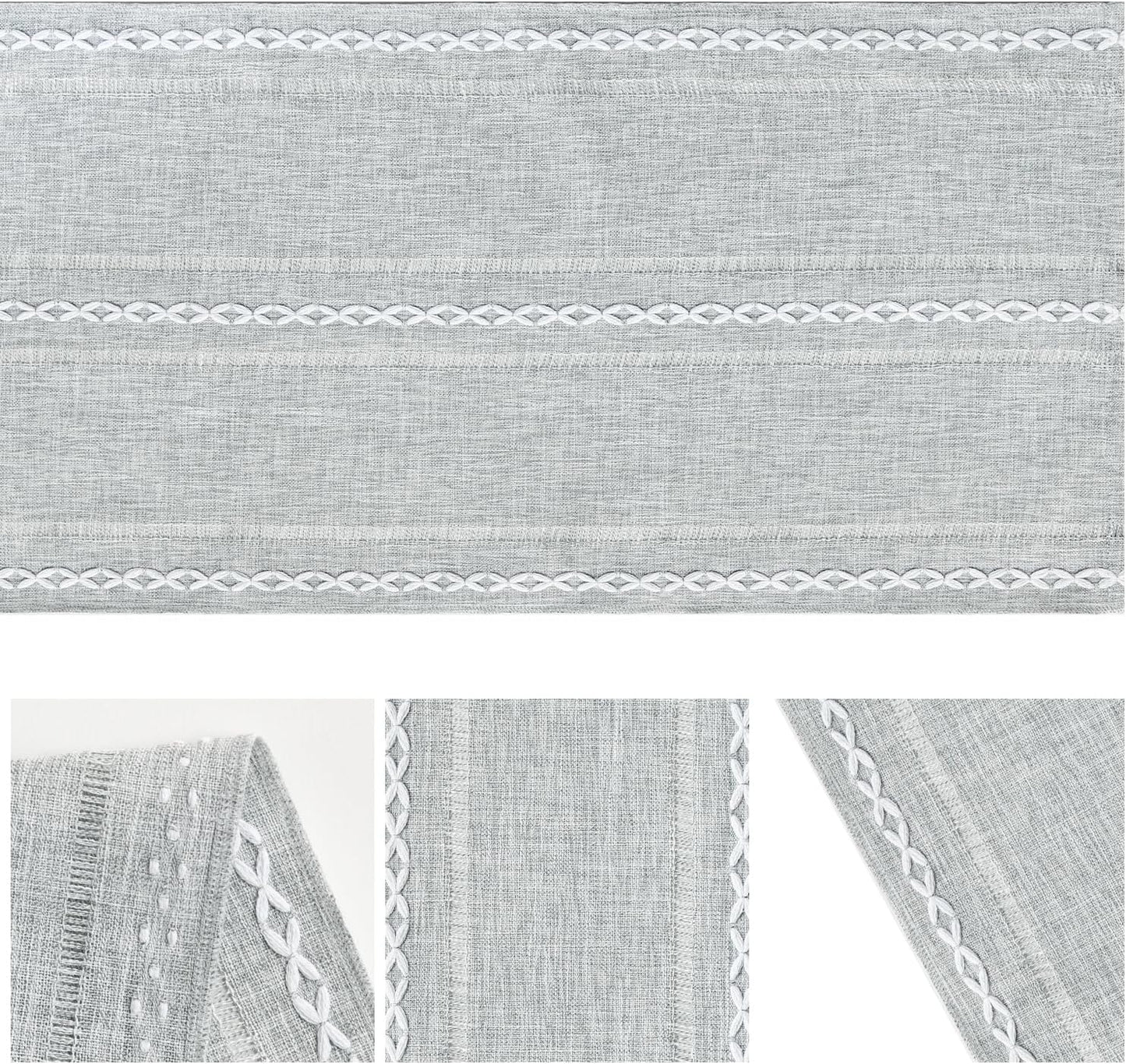Artoid Mode Grey Rustic Cotton Linen Table Runner, Seasonal Embroidered Hollow Kitchen Dining Table Decoration for Home Party Decor 13x72 Inch