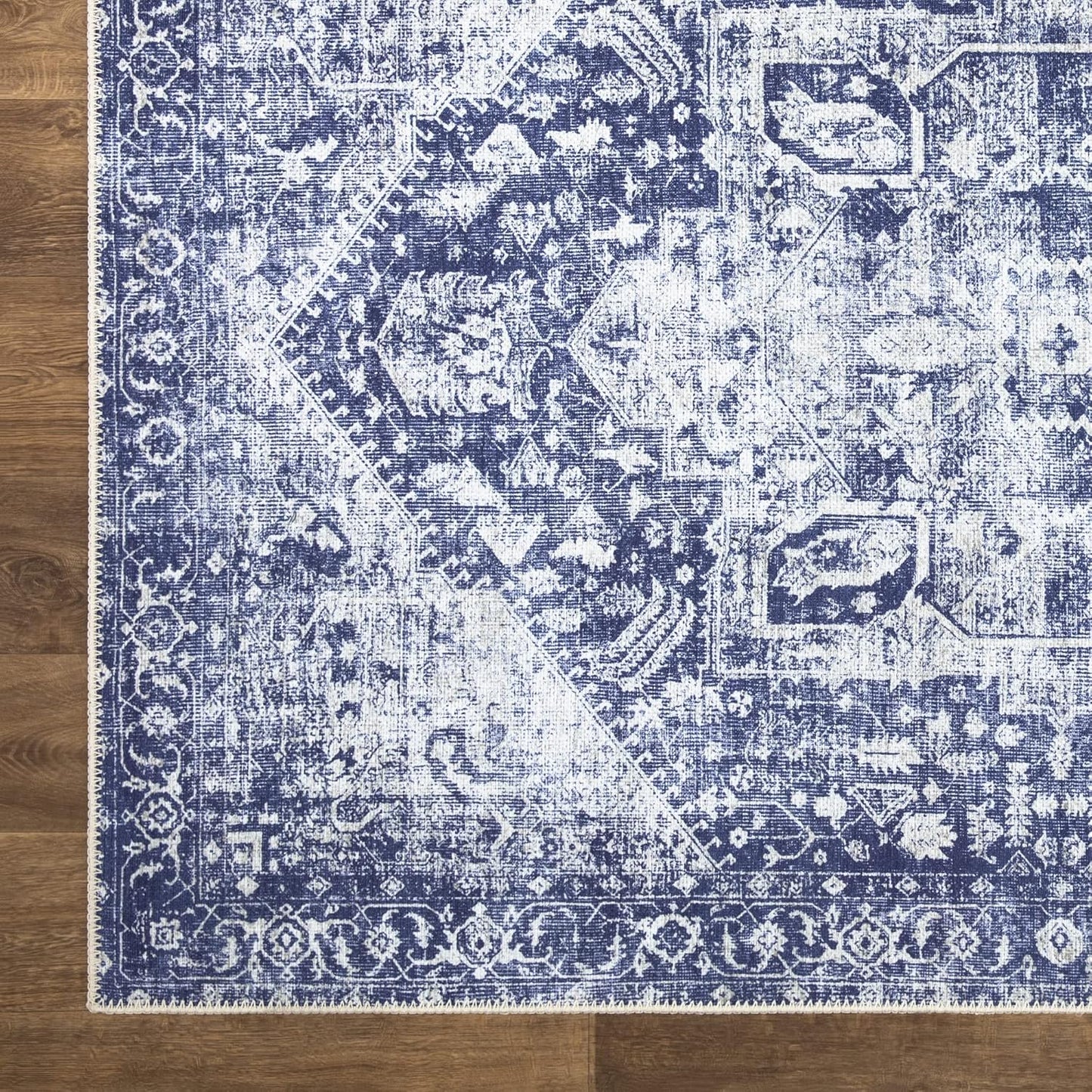 Bloom Rugs Washable Non-Slip 10 ft Runner - Blue/Ivory Traditional Runner for Entryway, Hallway, Bathroom, and Kitchen - Exact Size: 2.5' x 10'
