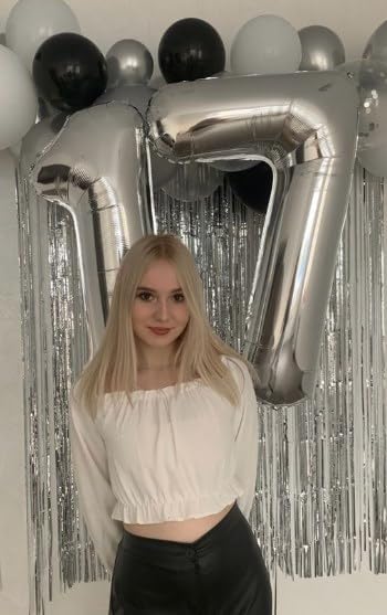 Silver Number 17 Birthday Balloon 40 Inch, Digital Balloons for 17 71 Party Celebration Decorations Supplies, Mylar Foil Numbers Balloon for 17 71 Wedding Anniversary