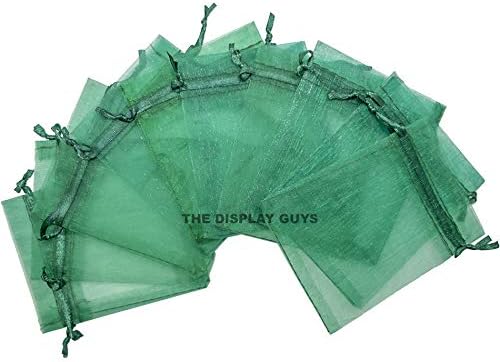 TheDisplayGuys 100-Pack 3x4 Dark Green Sheer Organza Gift Bags with Drawstring, Jewelry Candy Treat Wedding Party Favors Mesh Pouch