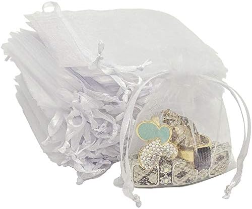 TheDisplayGuys 100-Pack 3x4 White Sheer Organza Gift Bags with Drawstring, Jewelry Candy Treat Wedding Party Favors Mesh Pouch