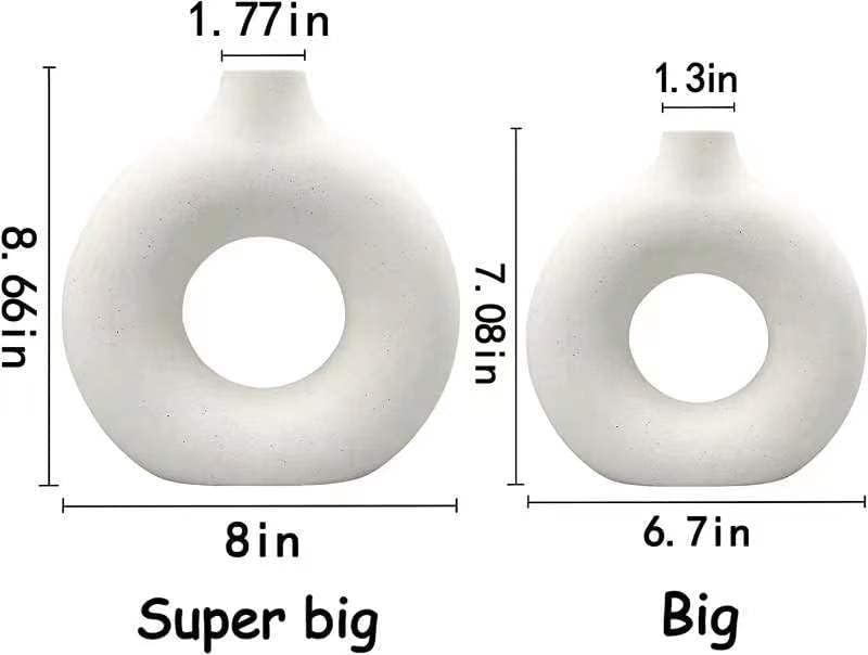 White Ceramic Vases Set 2 for Modern Home Decor,Boho Round Matte Pampas Flower Vases Minimalist Style for Wedding Dinner Living Room Office Coffee Table Decorative