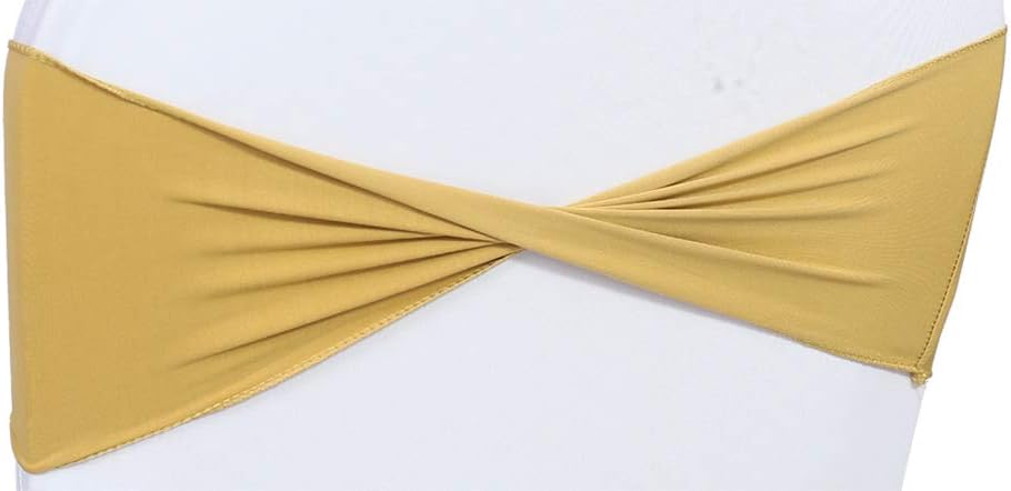 VDS Pack of 75 PCS | Gold | Spandex Chair Sashes Bows Without Buckle | Stretch Elastic Banquet Universal Folding Chair Band Tie with for Wedding Party Conference Celebration Event Decoration