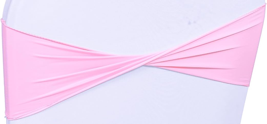 MDS Pack of 75 Spandex Chair Sashes Bows Elastic Stretch Dining Chair Bands Ties Without Slider Buckle Universal fits for Wedding Baby Shower Birthday Party Banquet Event Decoration - Pink