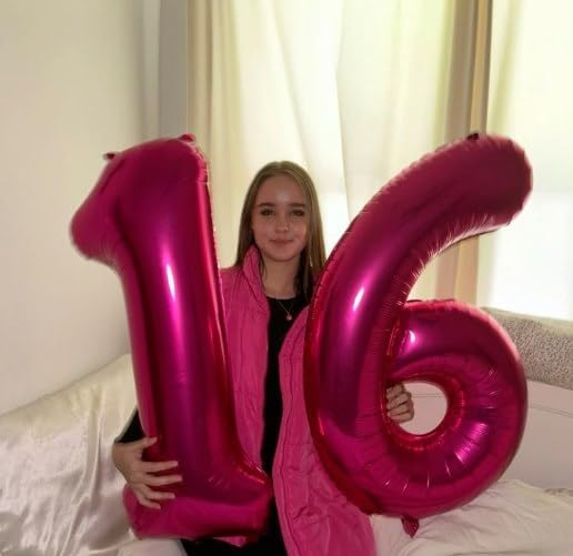 40 Inch Hot Pink Mylar Foil Number 60 Birthday Balloon, Digital Balloons for 60 Party Decorations Supplies, Big Helium Balloon Numbers for 60 Men Women Anniversary