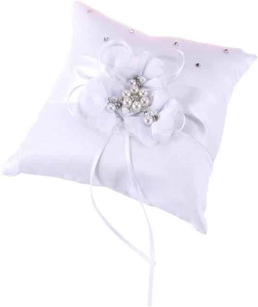 PRETYZOOM Bride Vintage Rings Bridal Bearer Pillow Retro Decor Wedding Faux Pearl Ribbons Pillows Girl Mini Basket Quinceanera Pearl Rings White Artificial