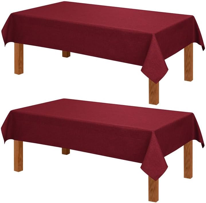 Hiasan 2 Pack Faux Linen Red Rectangle Tablecloth - Wrinkle and Stain Resistant Washable Table Cloth for Kitchen Dining Room Holiday Table Cover for Party Dinner, 60 x 120 Inch