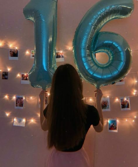 Pearl Blue 4 Number Balloon, 40 Inch Large Number 4 Birthday Balloon, Giant Number Four 14 24 34 40 44 Balloons, Foil Mylar Big for Anniversary Graduation Supplies Decorations