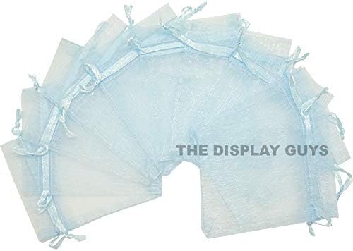TheDisplayGuys 100-Pack 3x4 Blue Sheer Organza Gift Bags with Drawstring, Jewelry Candy Treat Wedding Party Favors Mesh Pouch