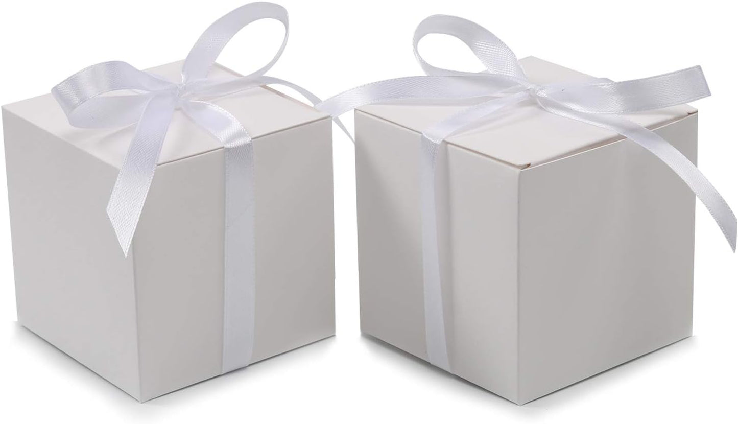 COTOPHER 60pcs Small Gift Boxes, Favor Boxes 2x2x2 inches Paper Gift Boxes with Ribbons Candy Box for Wedding Favors Baby Shower Bridal Shower Birthday Party (White)