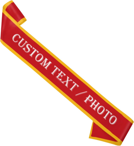 Custom Sash,Personalized Birthday Sash with Text Photo,Customized Bachelorette Sash Quote Sash Bride to Be Sash Color Optional (With decorative edge, Red)
