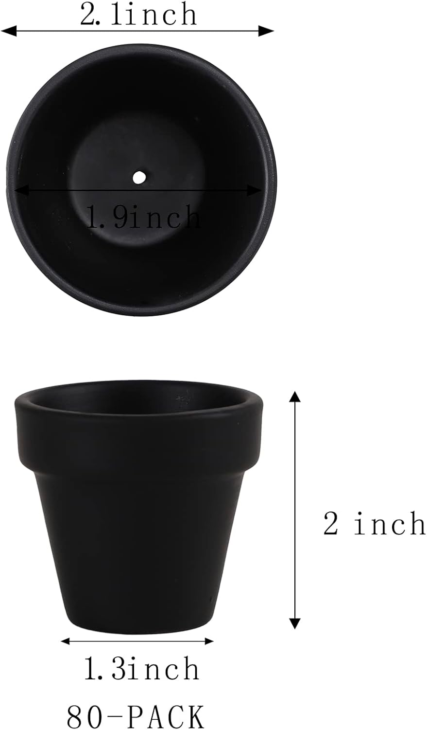 80 Pcs Small Mini Black Clay Pots 2.1'' Terracotta Pot Clay Ceramic Pottery Planter Cactus Flower Pots Succulent Nursery Pots- Great for Window Boxes, Cactus, Plants, Crafts, Wedding Favors