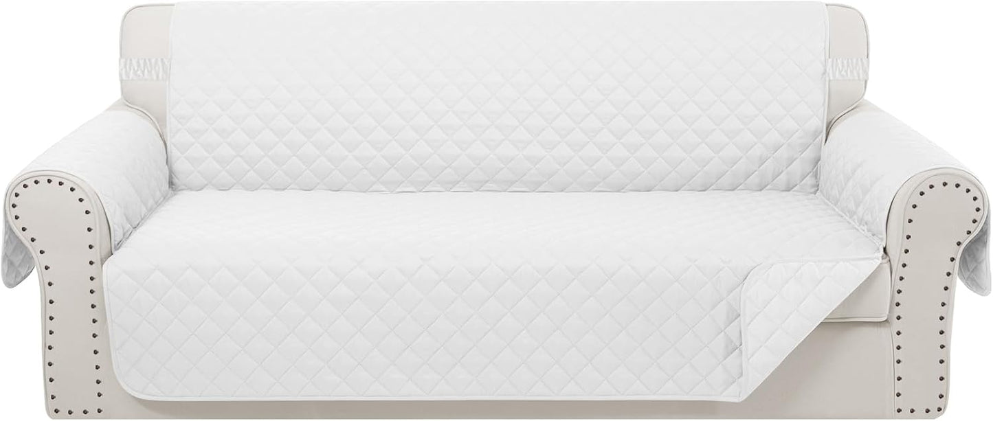 Reversible Sofa Covers Couch Cover Furniture Protector for Dogs Elastic Straps Water Resistant(Sofa,White/White)