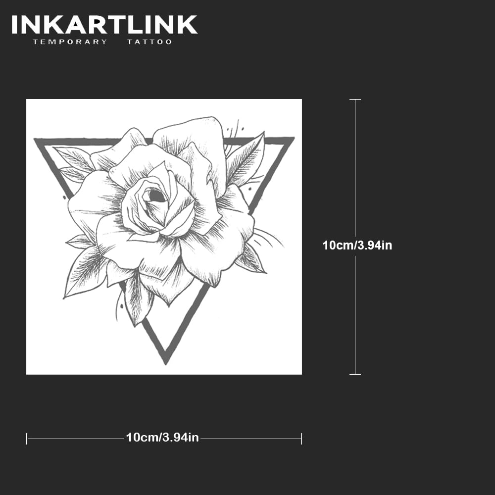 INKARTLINK Tattoo Tech, 2 Sheets Medium Semi Permanent Tattoo, Temporary Tattoos, Last 1-2 Weeks, Waterproof, Realistic Look, No Adhesive, No Reflection （Flower INK Design)