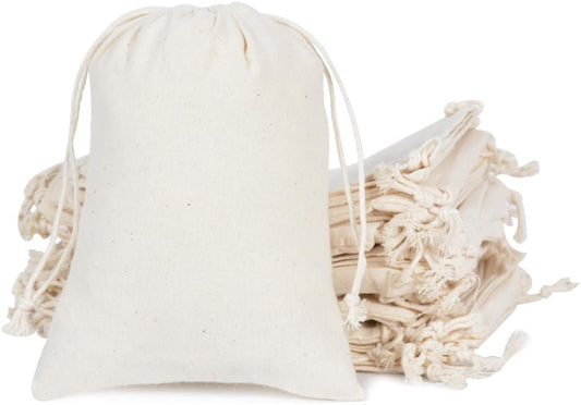 gobyhumm 50 Pieces Pure Cotton Drawstring Bags Muslin Bags Sachet Bag for Home Supplies （5 * 7"）