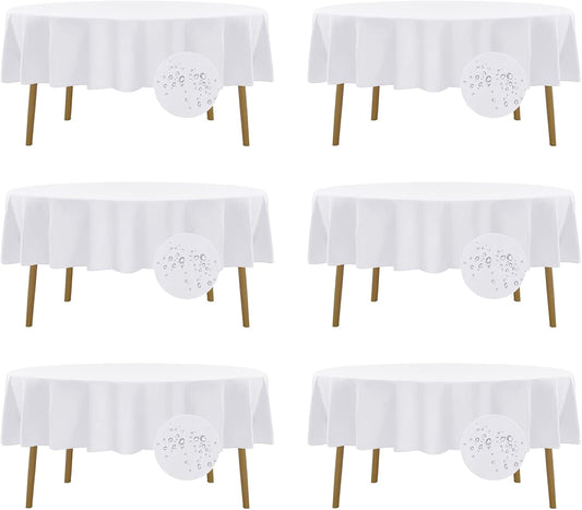 Fokitut 6 Pack Waterproof Round Tablecloth, 70 Inch, Stain Resistant and Wrinkle Polyester Table Cloth, Fabric Table Cover for Kitchen Dining, Wedding, Party, Holiday Dinner-White