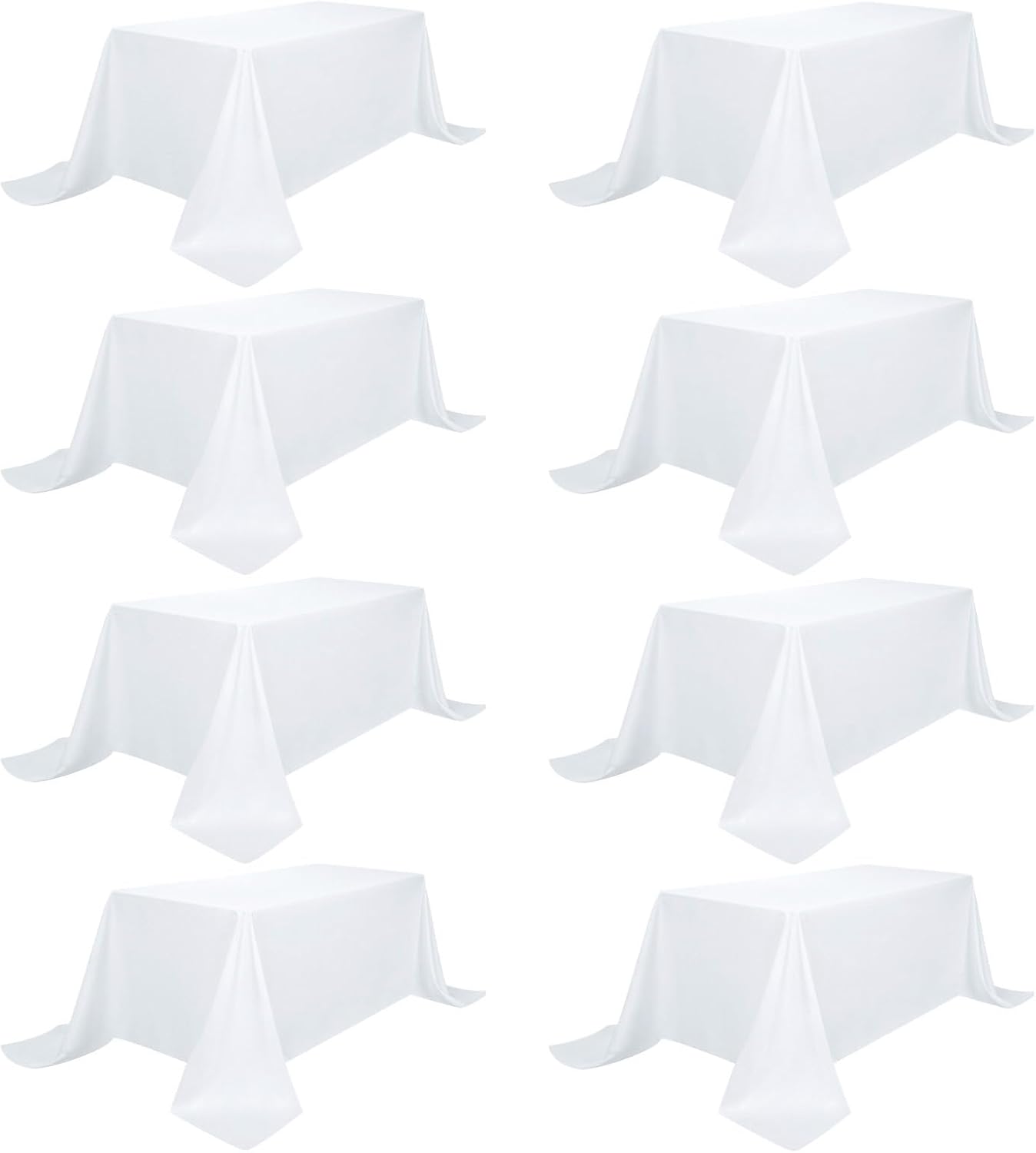 8 Pack White Table Cloth 90 x 156 Inch Rectangular Tablecloths for 8 Foot Rectangle Tables, Wrinkle Resistant White Tablecloth Washable Polyester Fabric Table Covers for Party Wedding Banquet