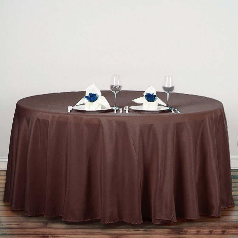 Efavormart Round Tablecloth, 132 Inch Stain & Wrinkle Resistant Washable Table Cloth, Decorative Polyester Fabric Table Cover for Banquet, Wedding, Dining- Chocolate