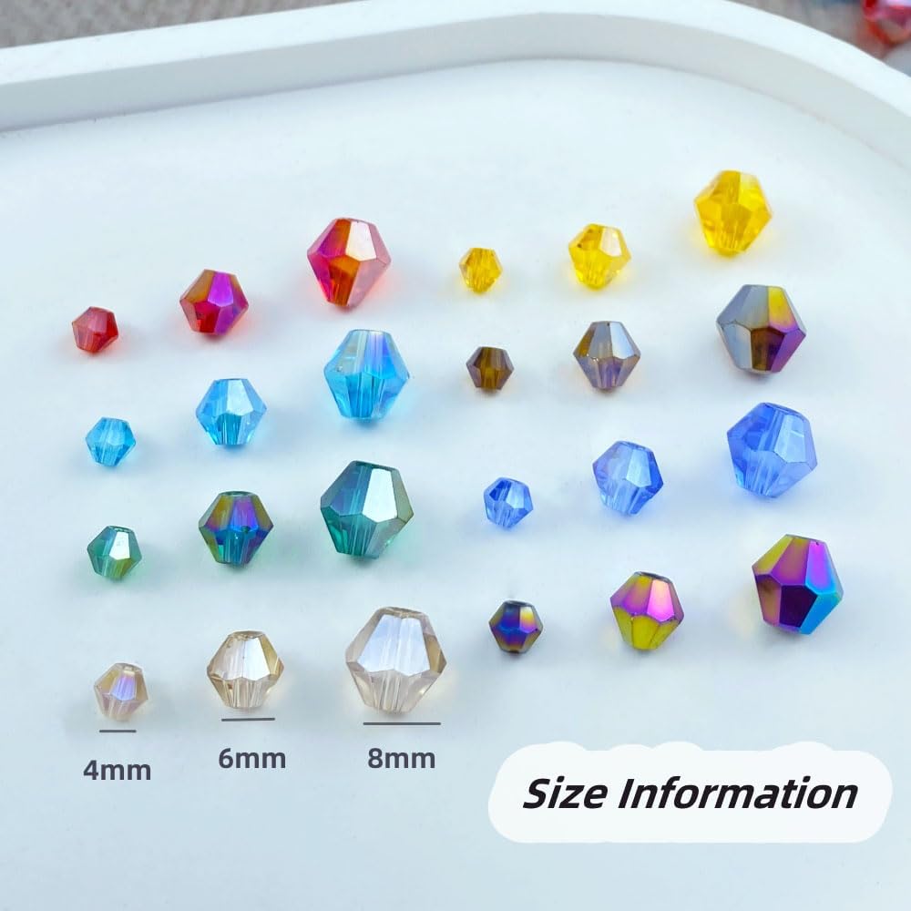 400pcs 4mm Bicone Crystal Glass Beads Loose Spacer Beads Faceted Craft Beads for Jewelry Making DIY Necklace Bracelet Earring Wind Chimes Suncatchers Ornamen(Crystal AB)