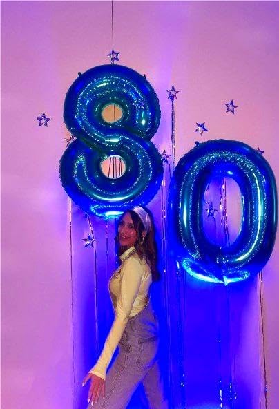 Giant Navy Blue 80 Balloon Number 40 Inch, 80 Number Balloons Birthday Supplies, 80 Year Old Birthday Party Celebration, 80 Balloons Graduations Anniversary Decorations