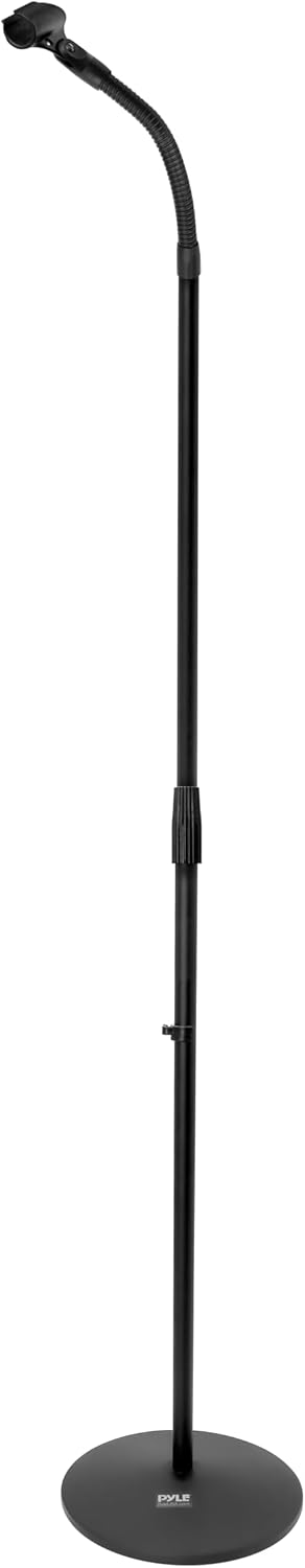 Pyle Universal Microphone Stand - M-6 Mic Holder USA Standard Adapter and Height Adjustable from 31.5” to 60” Inch High w/ Pivotable Gooseneck Mount - Heavy Duty Clutch Tension Knob PMKS32