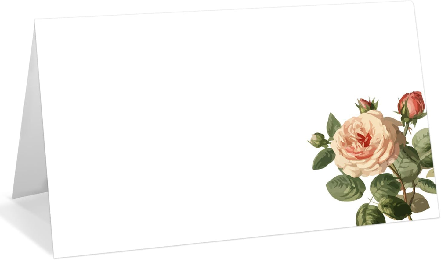 25 Pack Floral Place Cards, Editable Name Cards for Table Setting, Tent Cards Food Label for Dinner Party, Bridal Shower, Wedding, Baby Shower and Events -T05