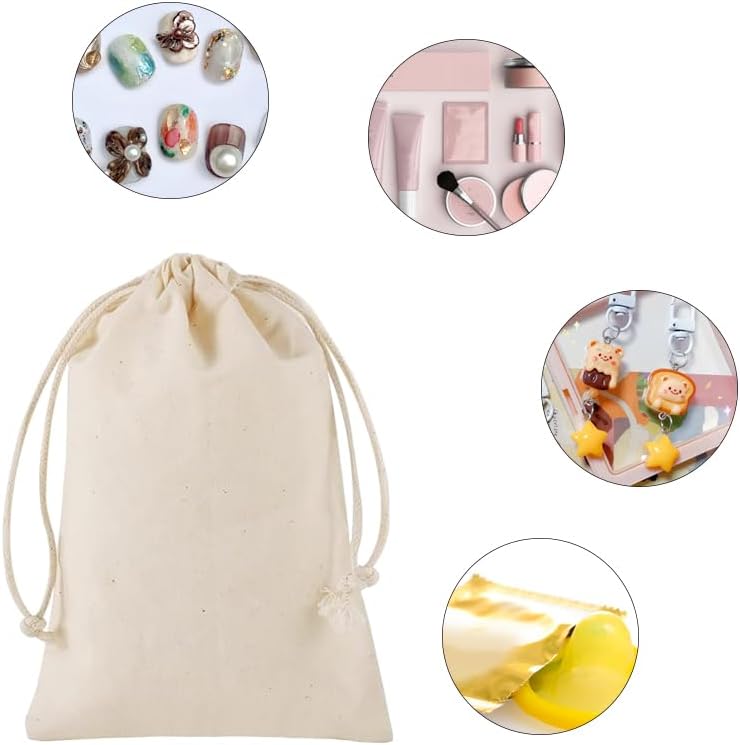 gobyhumm 50 Pieces Pure Cotton Drawstring Bags Muslin Bags Sachet Bag for Home Supplies （5 * 7"）
