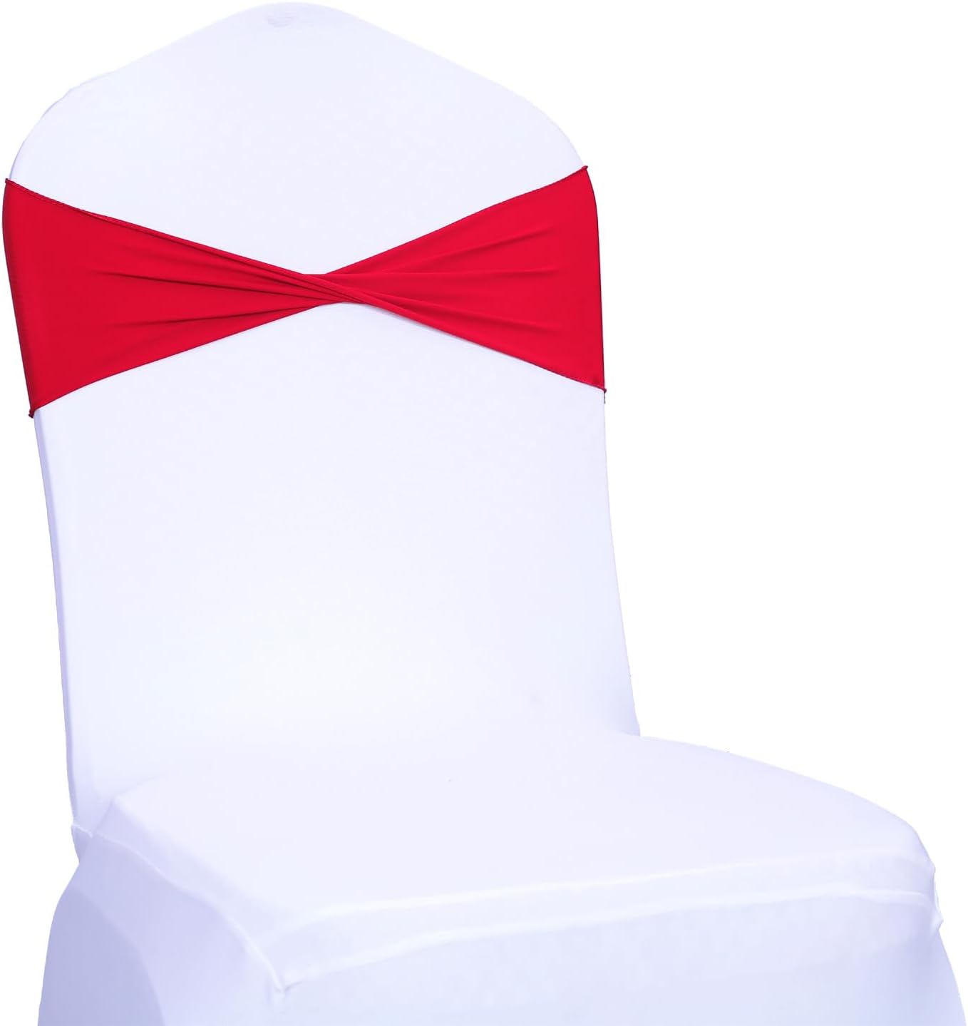 MDS Pack of 10 Spandex Chair Sashes Bows Elastic Stretch Dining Chair Bands Ties Without Slider Buckle Universal fits for Wedding Baby Shower Birthday Party Banquet Event Decoration - Red
