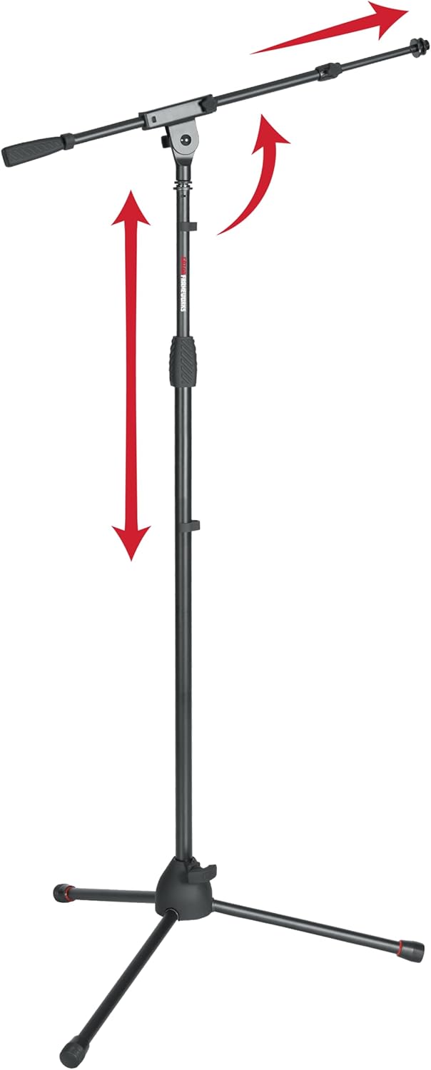 Gator Frameworks Tripod Mic Stand with Boom Arm & Soft Grip Twist Clutch Height Adjustment, Includes 3/8" and 5/8" Adapters (GFW-MIC-2020)