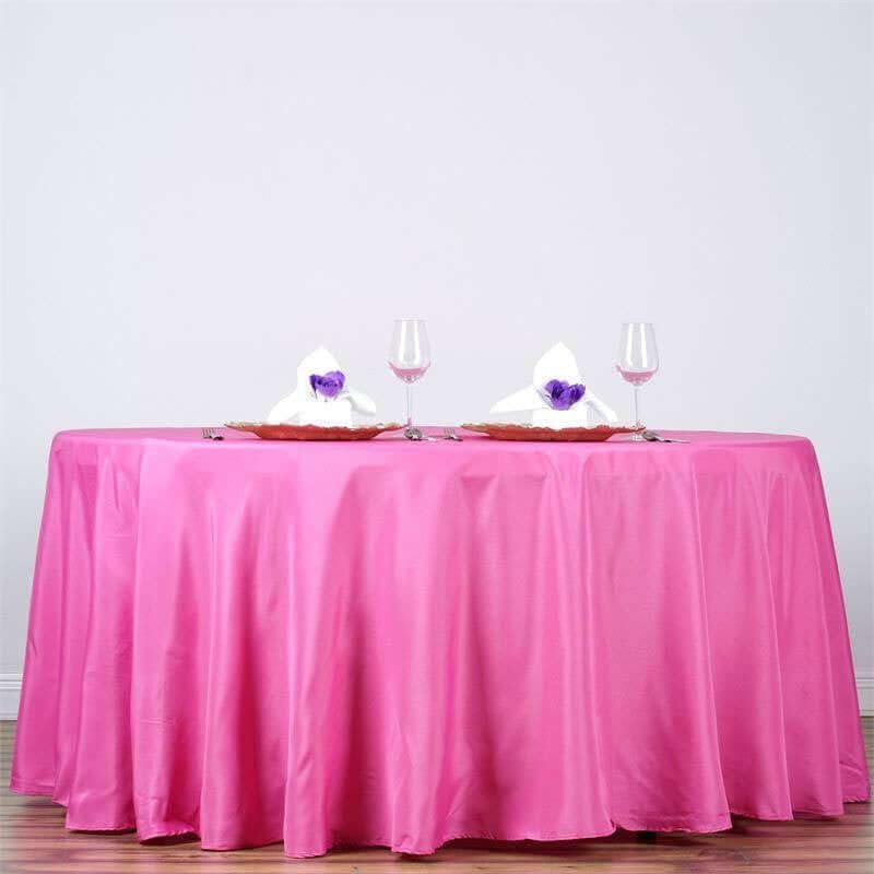 Efavormart Round Tablecloth, 132 Inch Stain & Wrinkle Resistant Washable Table Cloth, Decorative Polyester Fabric Table Cover for Banquet, Wedding, Dining- Fushia