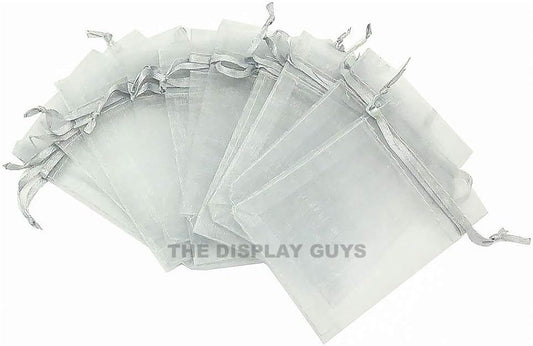 TheDisplayGuys 100-Pack 3x4 Silver Sheer Organza Gift Bags with Drawstring, Jewelry Candy Treat Wedding Party Favors Mesh Pouch